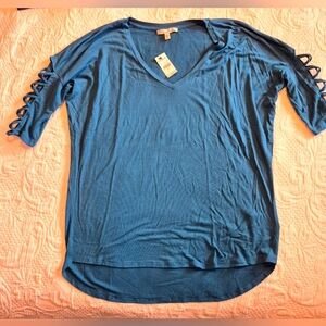 Express women's size Medium latice 3/4 sleeve dark teal NEW